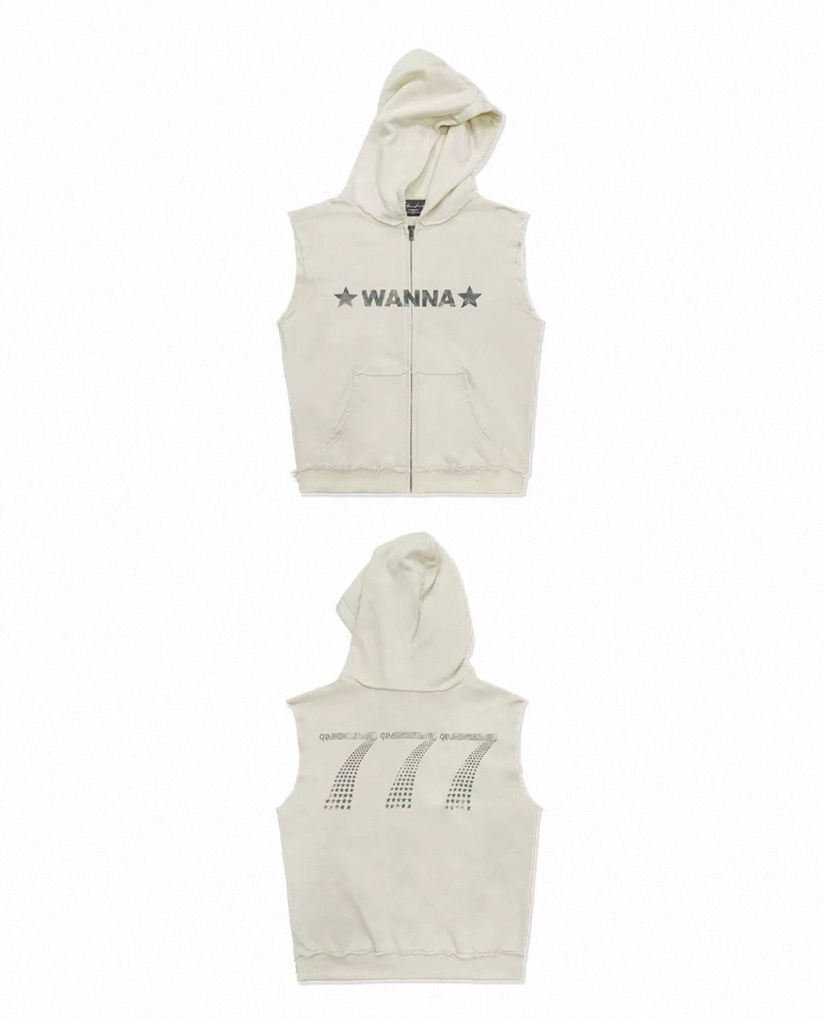 Distressed Sleeveless Zip Hoodie