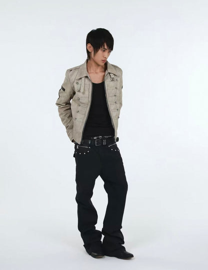 DETW ゴシッククロスバックル スリムレザージャケット SELFISH
