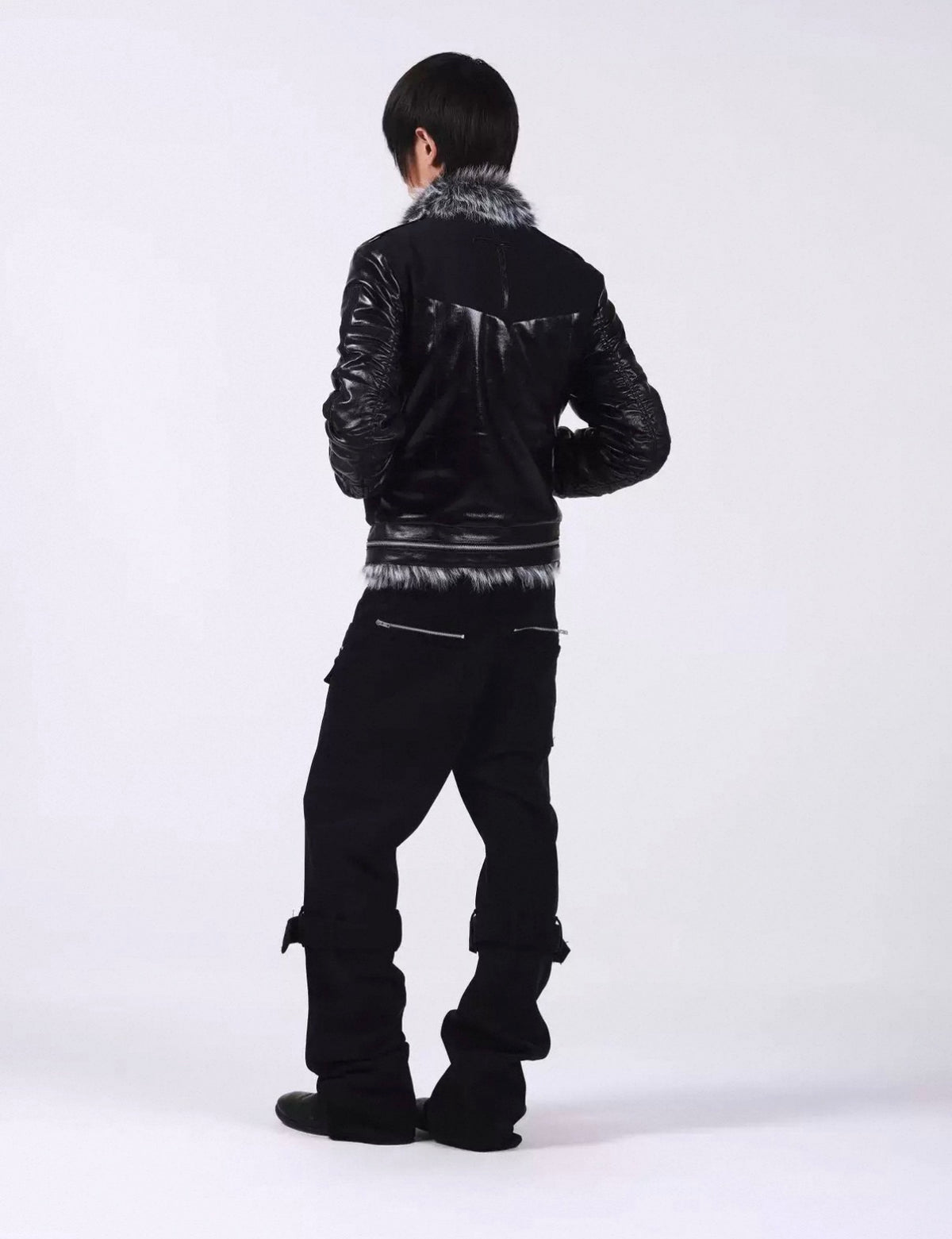 Cross Buckle Wax-Washed Fur Collar Padded Jacket