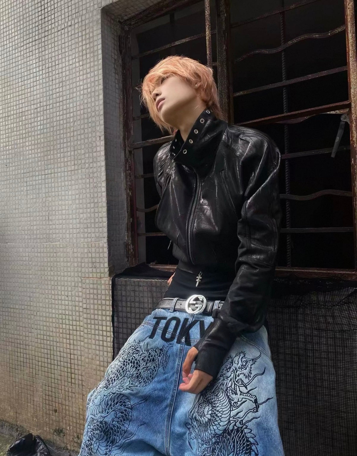 Metal Black Stand Collar Zipper Jacket