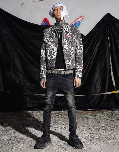 TGFCLUB Leopard Denim Jacket