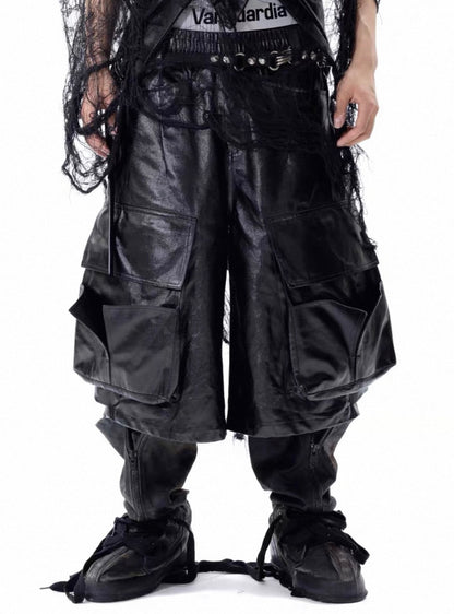 VANGUARDIA PU leather long half pants