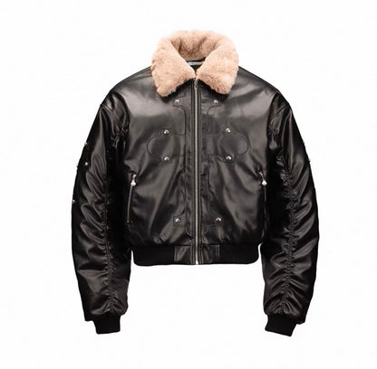 PAIKI PU Leather Bomber Jacket