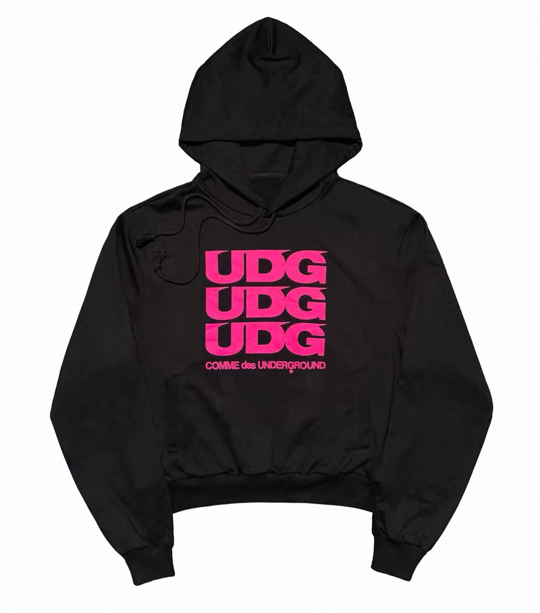 Pink UDG Logo Black Cropped Pullover Hoodie