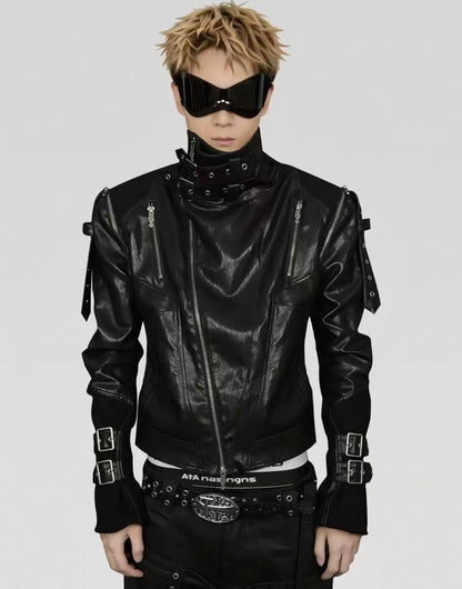 ATANOTHINGNESS Cross PU leather Jacket