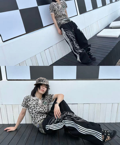 Double Waist Leopard Wide Sweatpants
