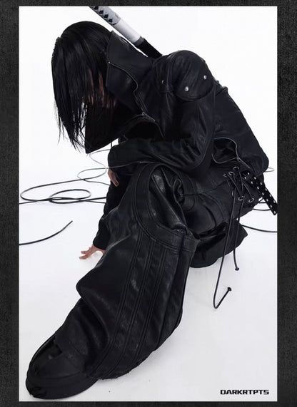 Asymmetric Split Stand Collar Leather Jacket