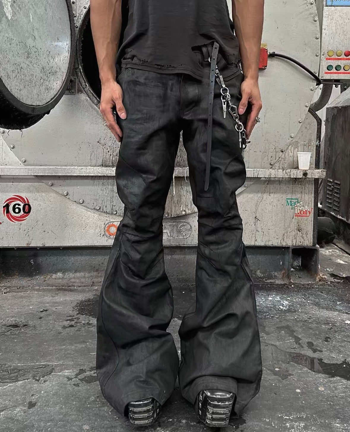 BLACK K Patch Work Flare Pants
