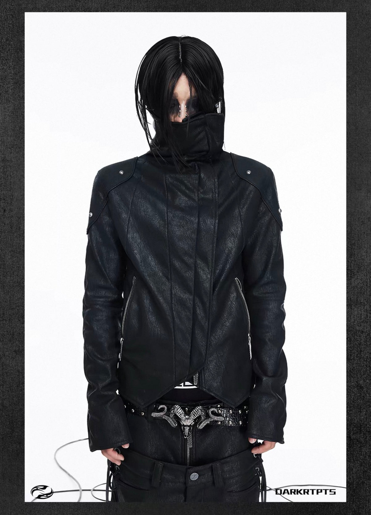 Asymmetric Split Stand Collar Leather Jacket