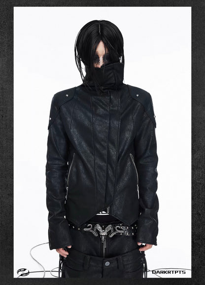 Asymmetric Split Stand Collar Leather Jacket