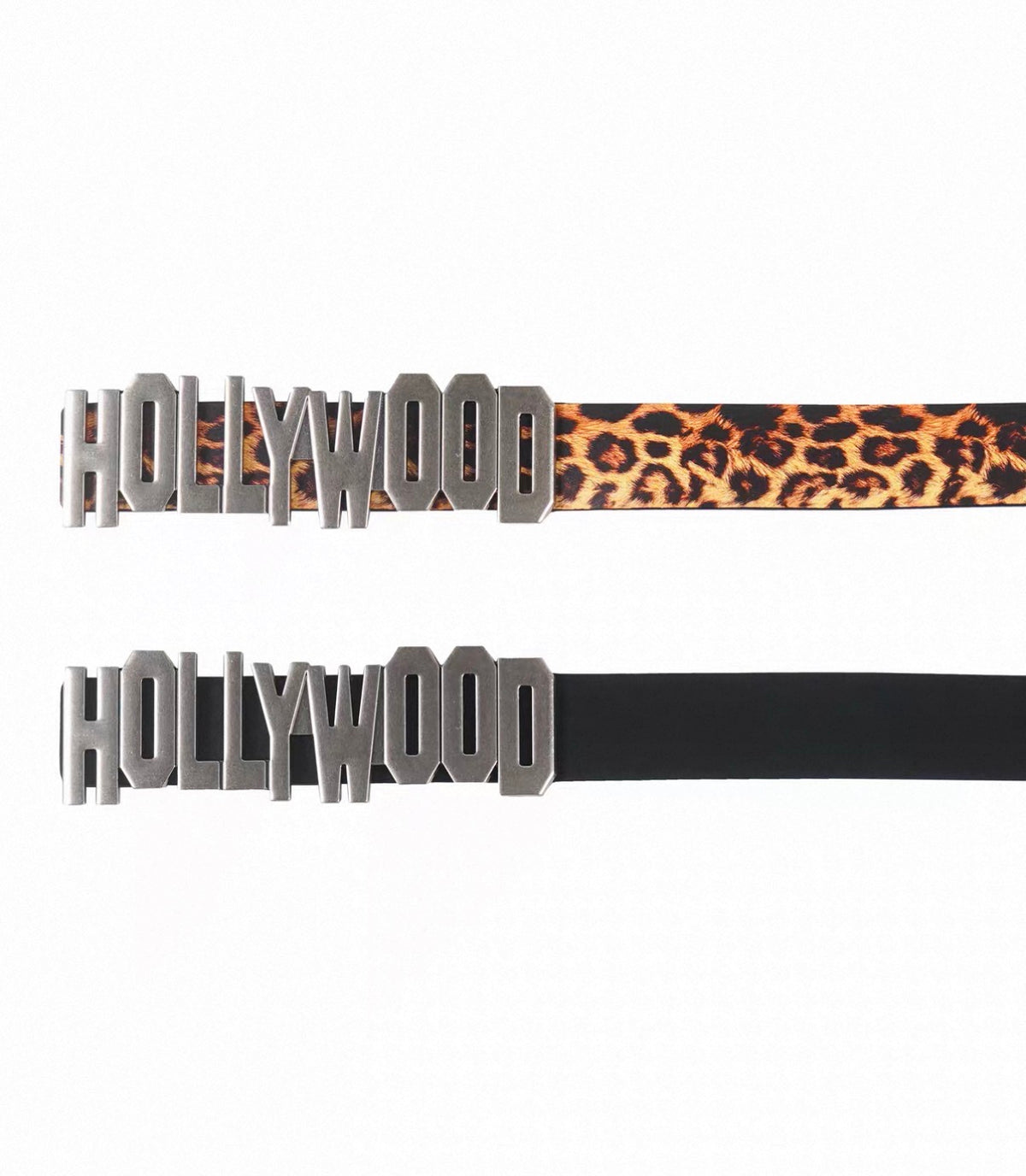 Hollywood Metal Buckle Reversible Leopard Leather Belt