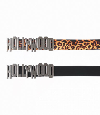 Hollywood Metal Buckle Reversible Leopard Leather Belt