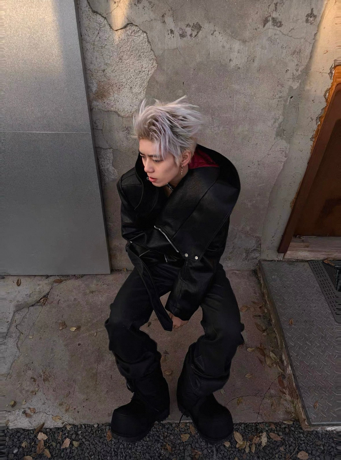 EODUP High Neck PU Leather Jacket