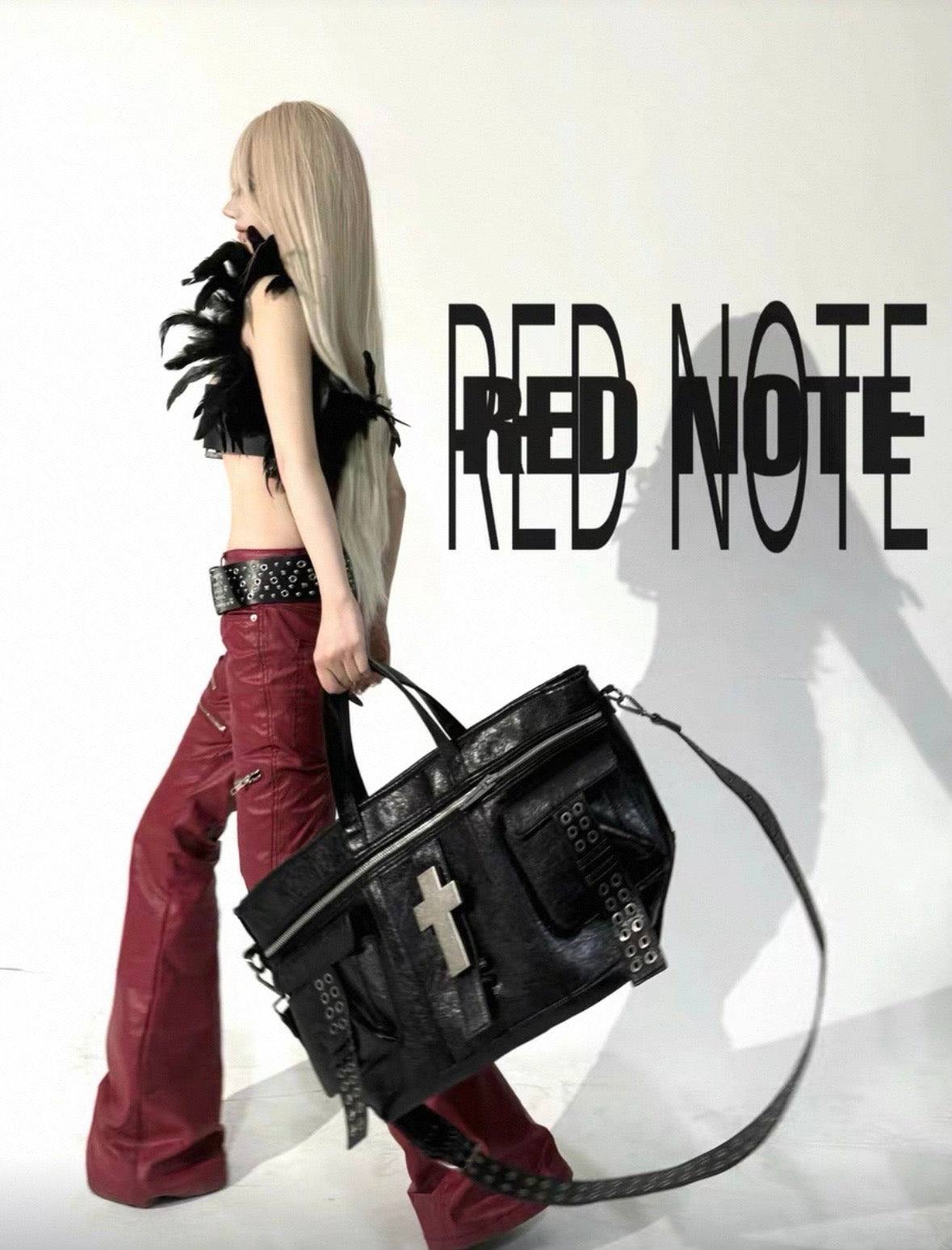 REVEL WAVE Red Lether Flare Pants
