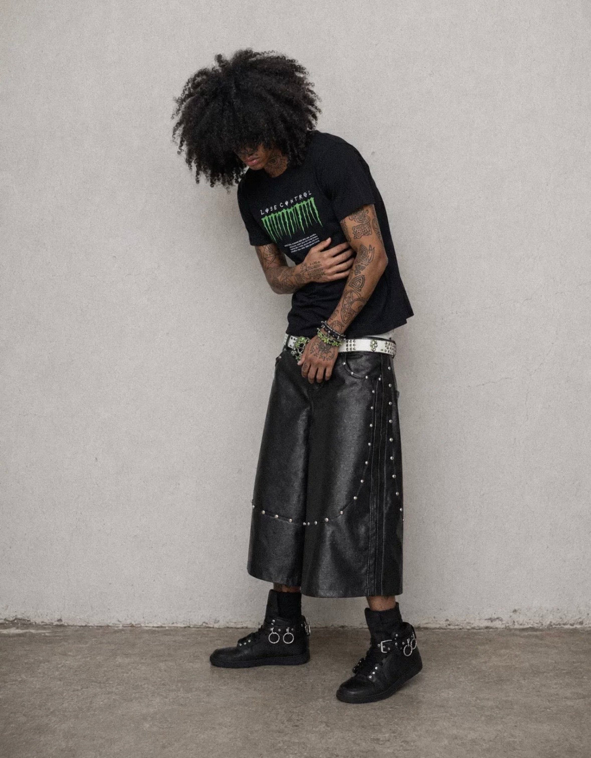 LOSECONTROLEDGE PU  Leather Long Half Pants