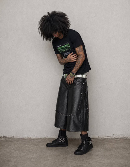 LOSECONTROLEDGE PU  Leather Long Half Pants