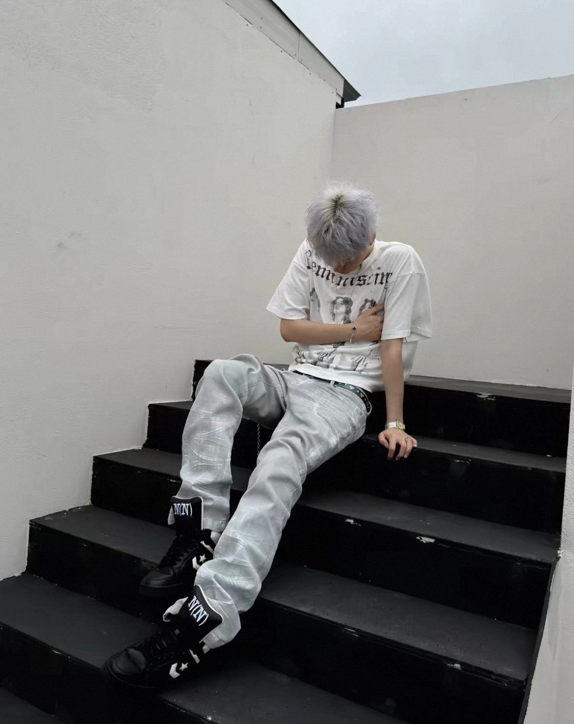 GOJOYJINNI White&Gray mix color pants