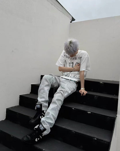 GOJOYJINNI White&Gray mix color pants