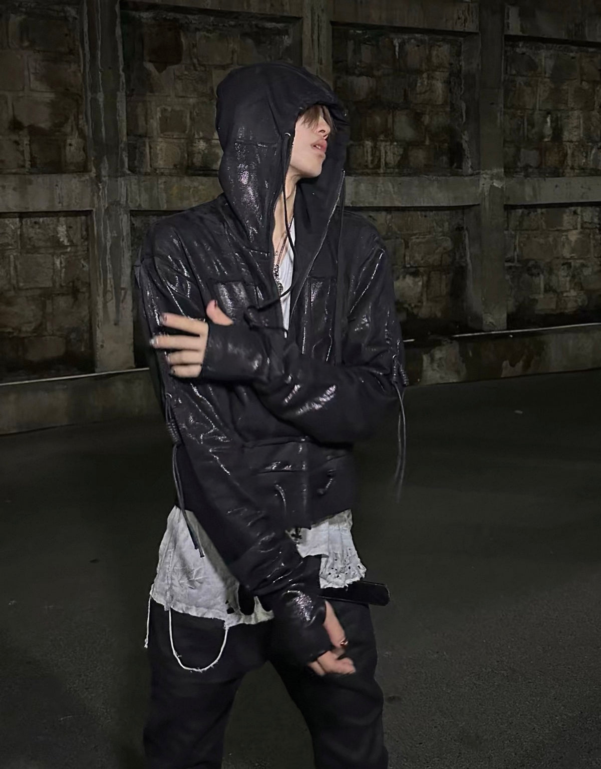 Waxed Hooded Zip-Up Jacket