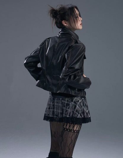 FRUSTRATION GARDEN Cropped PU leather Jacket