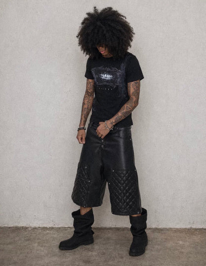 Vintage Diamond Quilted Cropped PU Leather Pants