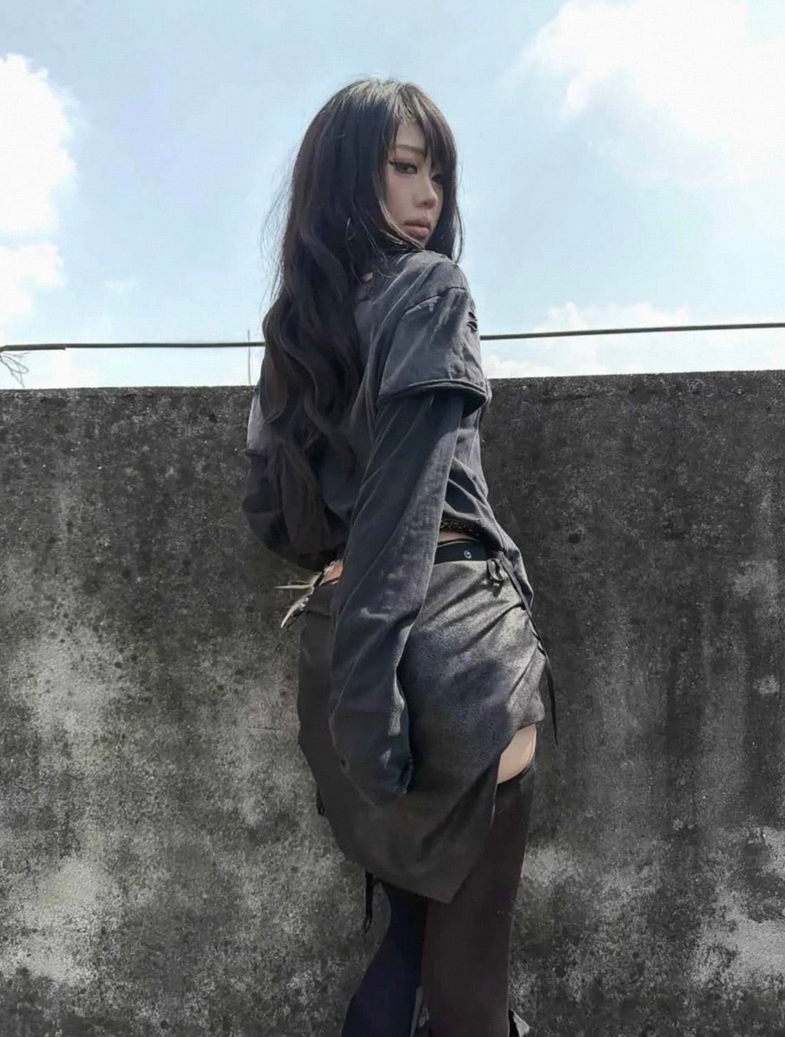 CINDER VEIN ソルトウォッシュ レイヤード 長袖Tシャツ SELFISH