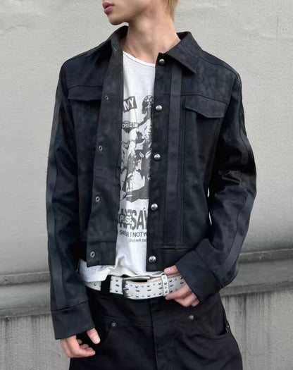Blood Vein Silver Black Cropped PU Leather Jacket