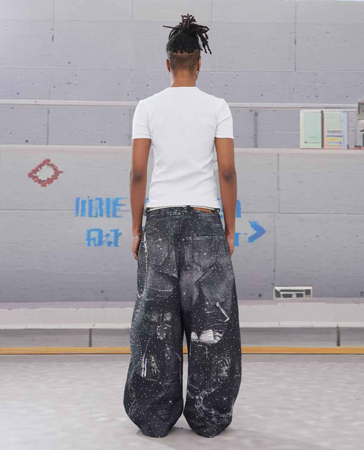 DND4DES Line Stone Print Distressed Denim Jeans