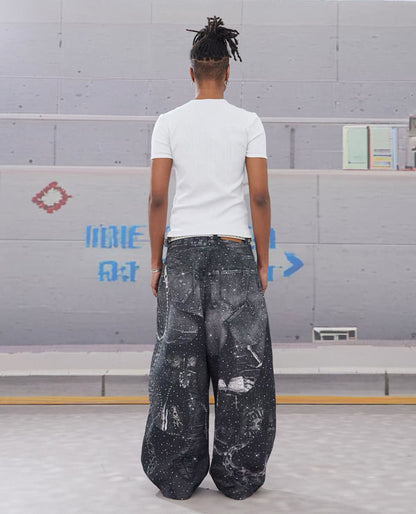 DND4DES Line Stone Print Distressed Denim Jeans