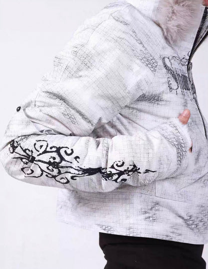 Washed Vintage Fur Collar Hooded Jacket