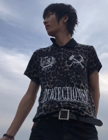 Leopard Print Graphic Short Sleeve Polo Shirt