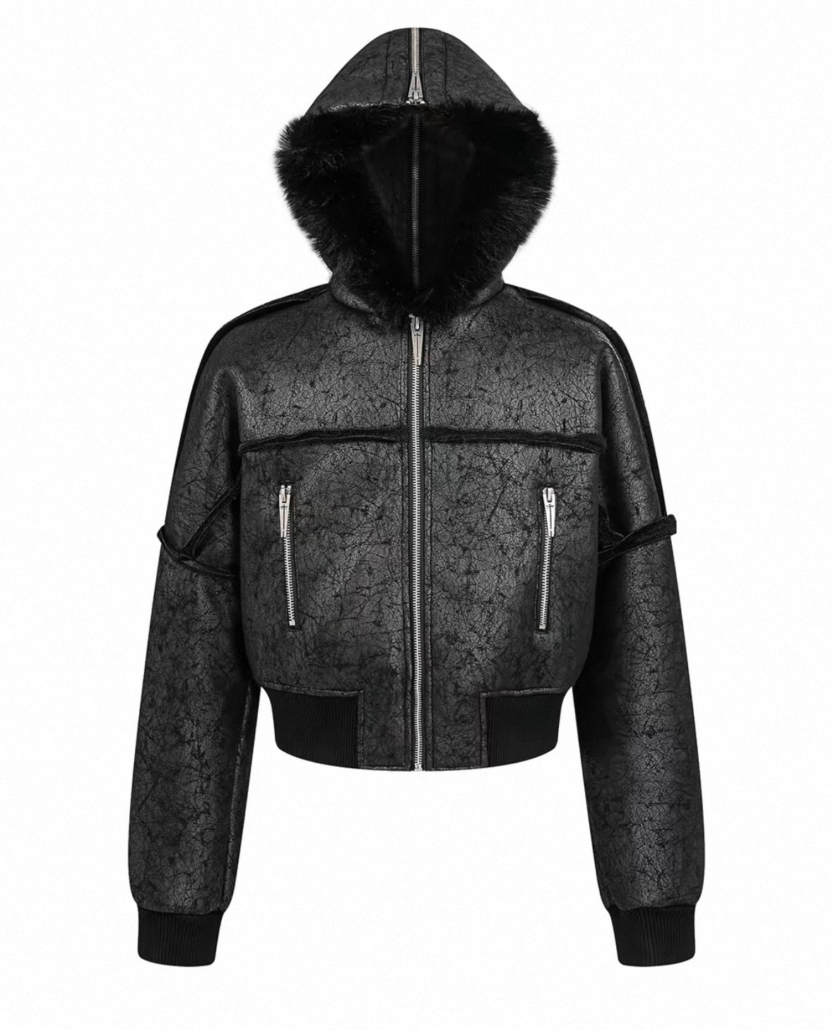 REBEL WAVE PU Leather Far Jacket