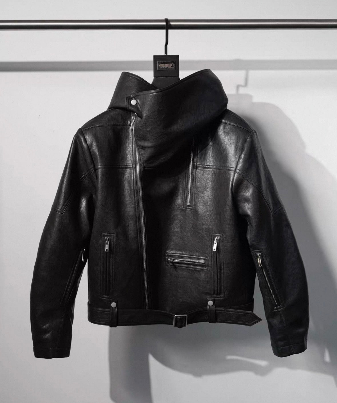EODUP High Neck PU Leather Jacket