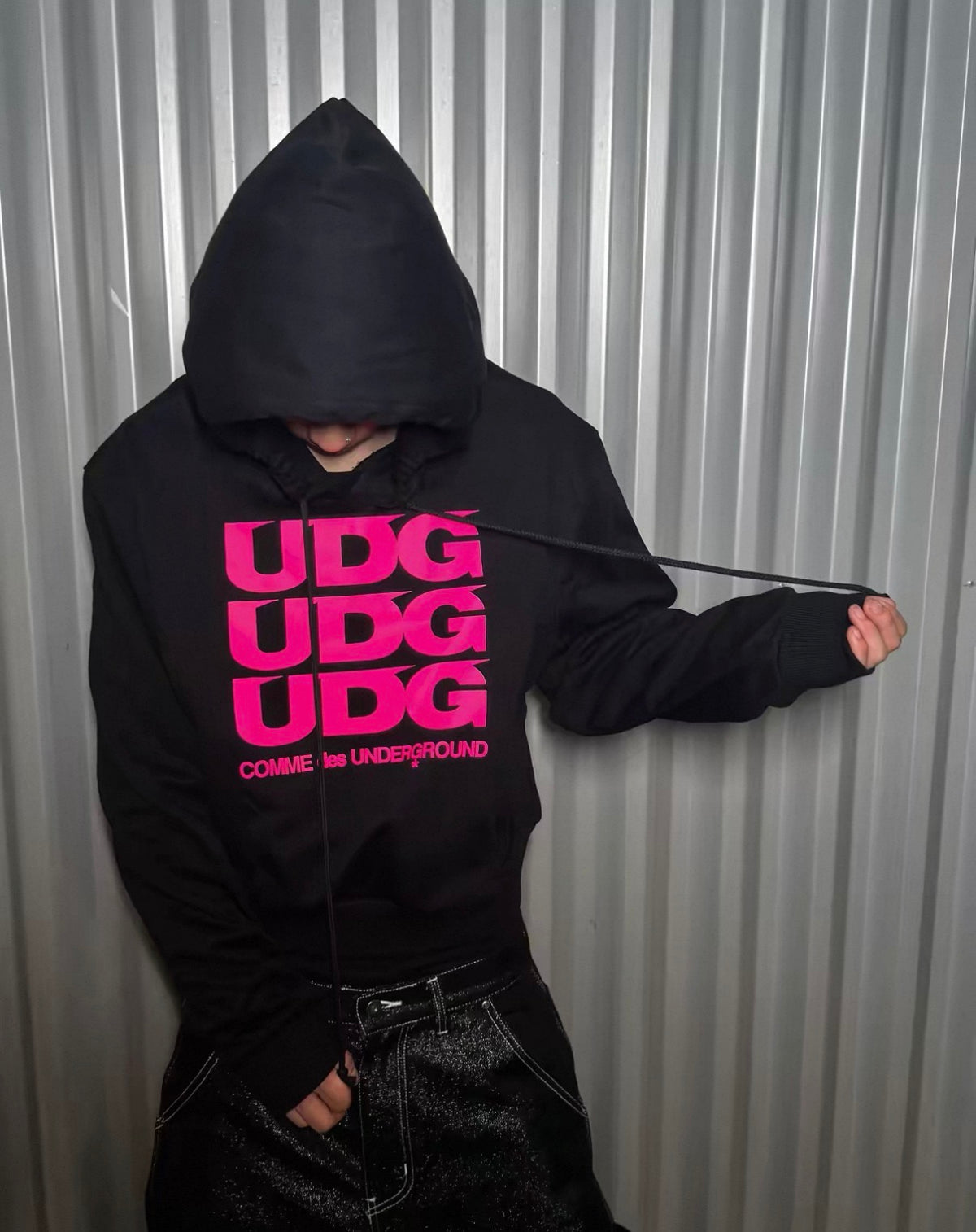 Pink UDG Logo Black Cropped Pullover Hoodie
