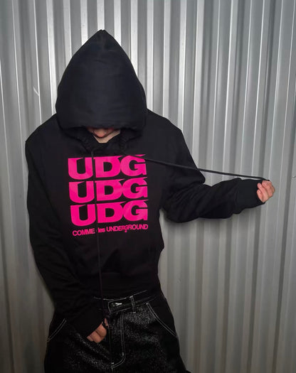Pink UDG Logo Black Cropped Pullover Hoodie