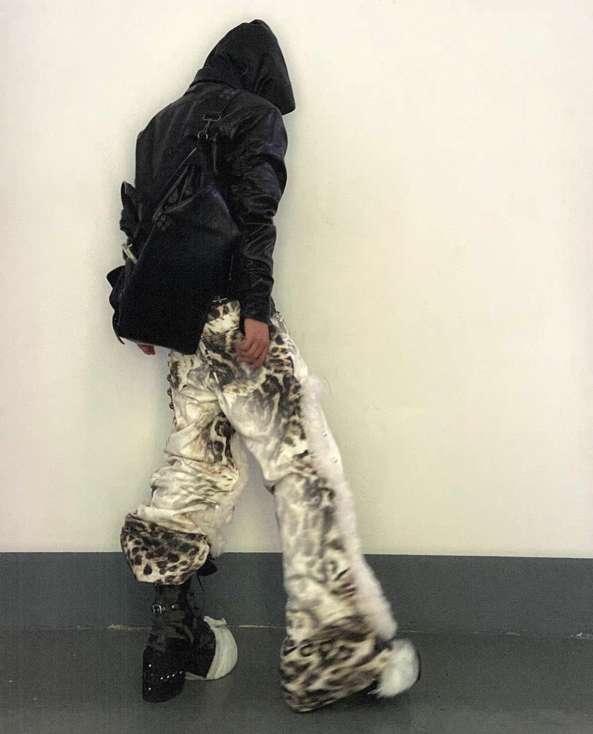 Leopard Faux Fur Wide Denim Pants