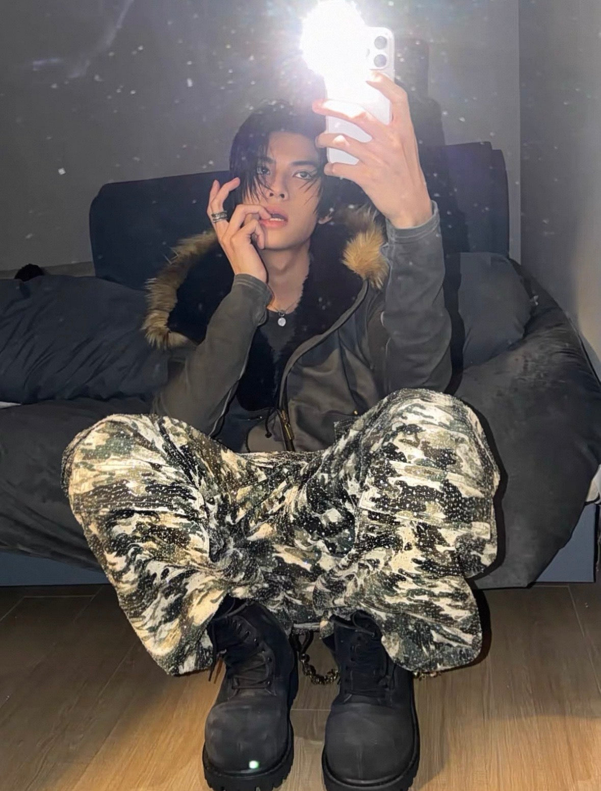 18K Rhinestone Camouflage Cargo Pants