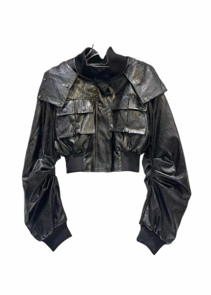 SELFISH SELECT Cropped PU Leather Jacket
