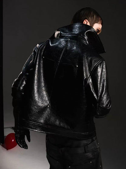 DARKRTPTS High Neck PU Lether Jacket