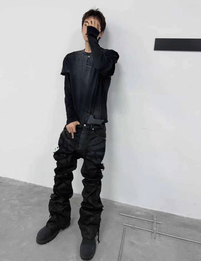 CINDER VEIN ソルトウォッシュ レイヤード 長袖Tシャツ SELFISH