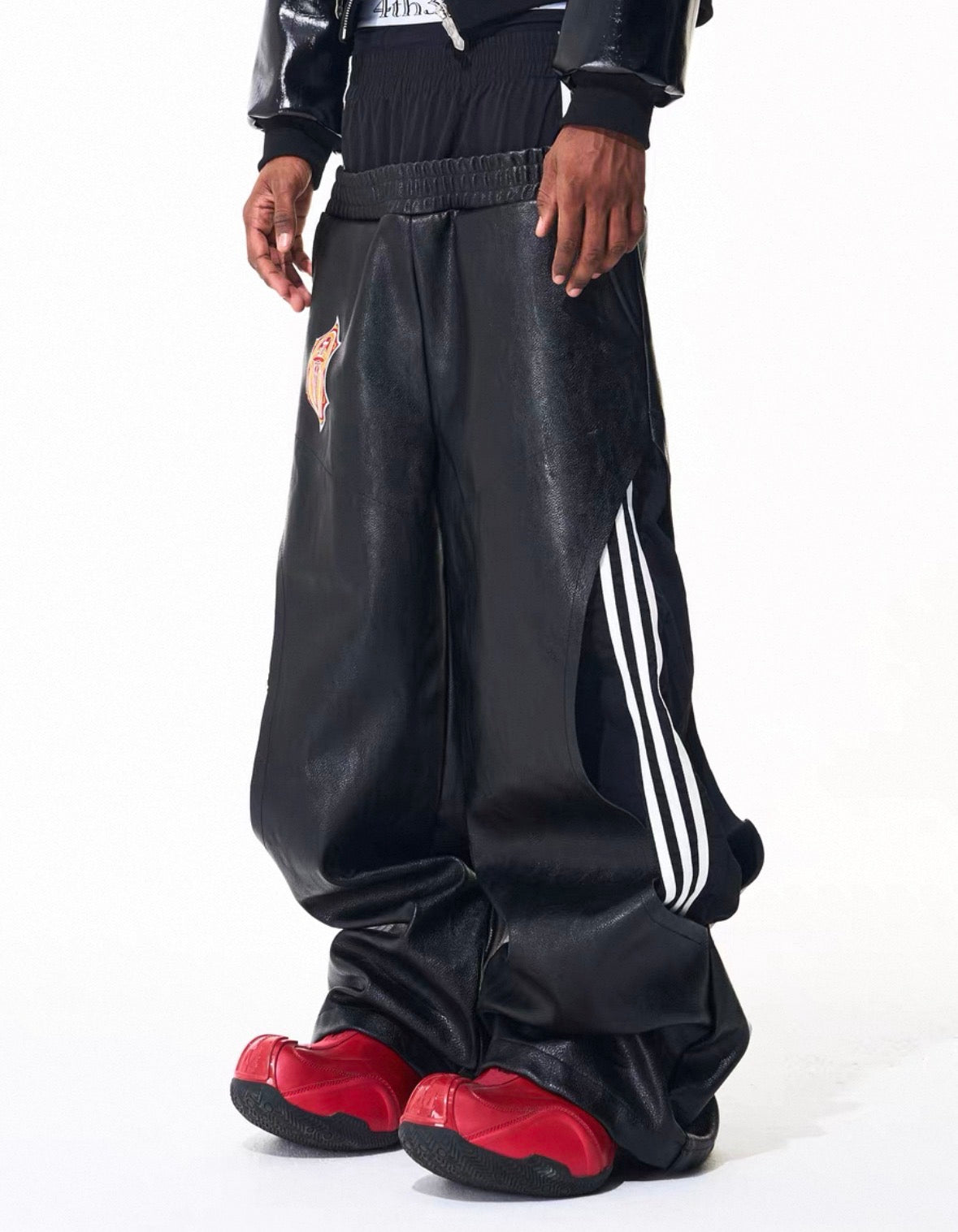 FOURTH3EX Double Waist PU Leather Pants