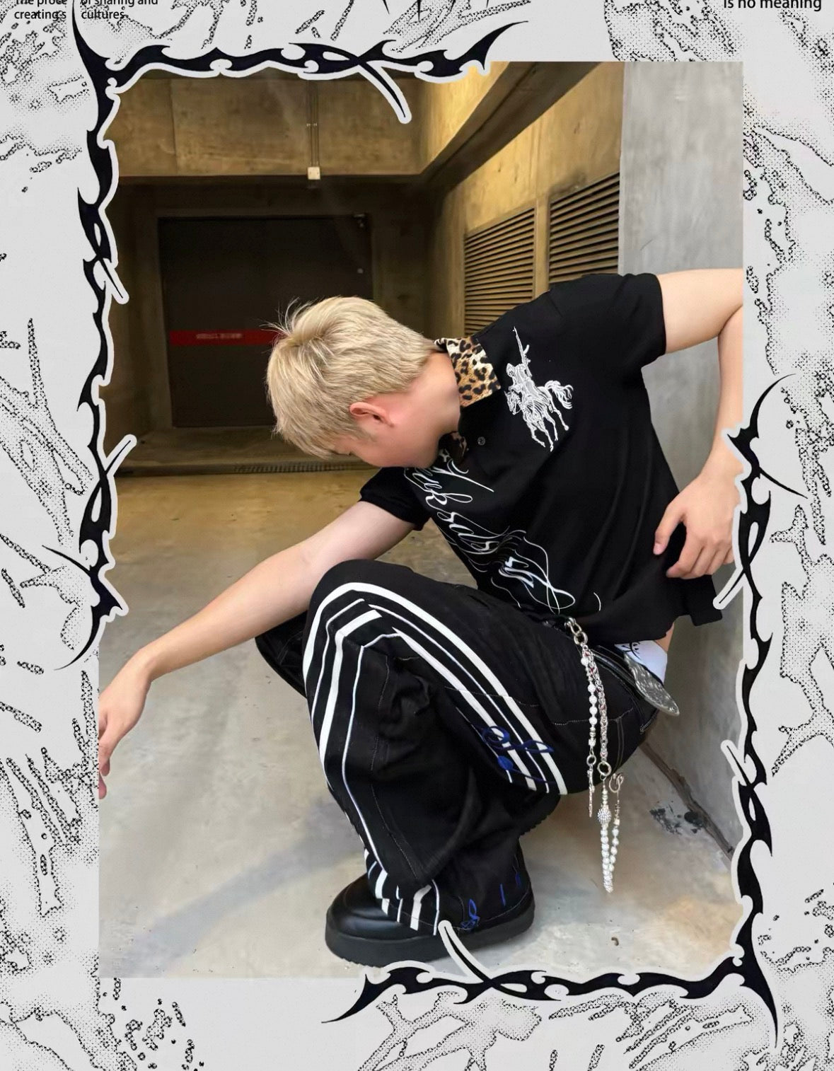 Graphic Embroidered Flip Collar Polo Shirt
