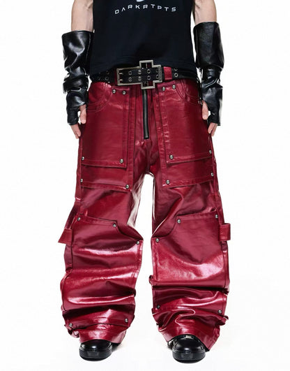 DARKRTPTS Red coated rivet pants