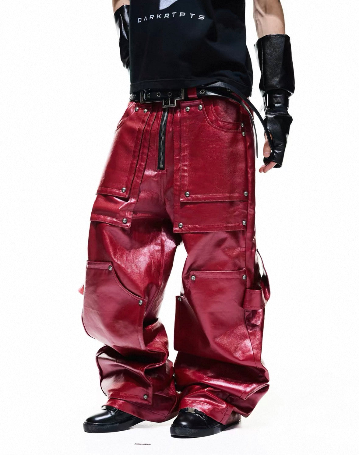 DARKRTPTS Red coated rivet pants