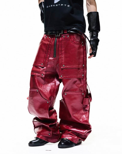 DARKRTPTS Red coated rivet pants