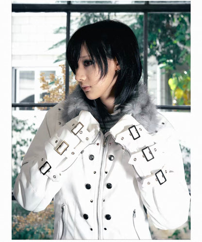 Cross Feather Napoleon Collar Suede-Touch Padded Jacket