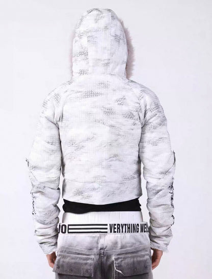 Washed Vintage Fur Collar Hooded Jacket