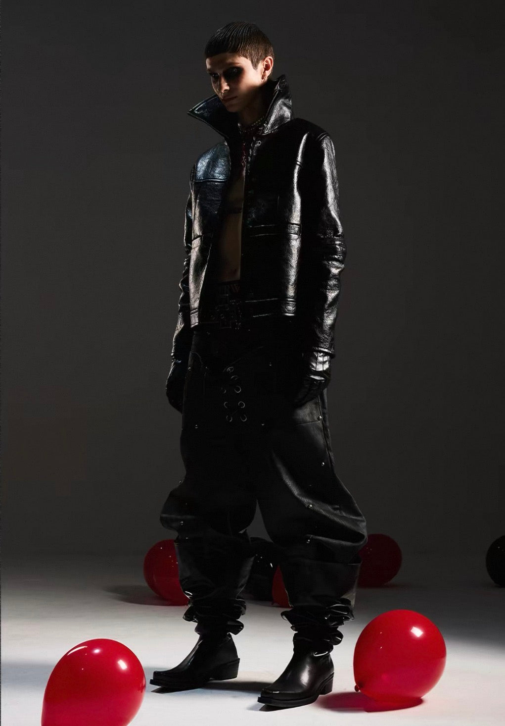 DARKRTPTS High Neck PU Lether Jacket