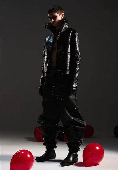 DARKRTPTS High Neck PU Lether Jacket