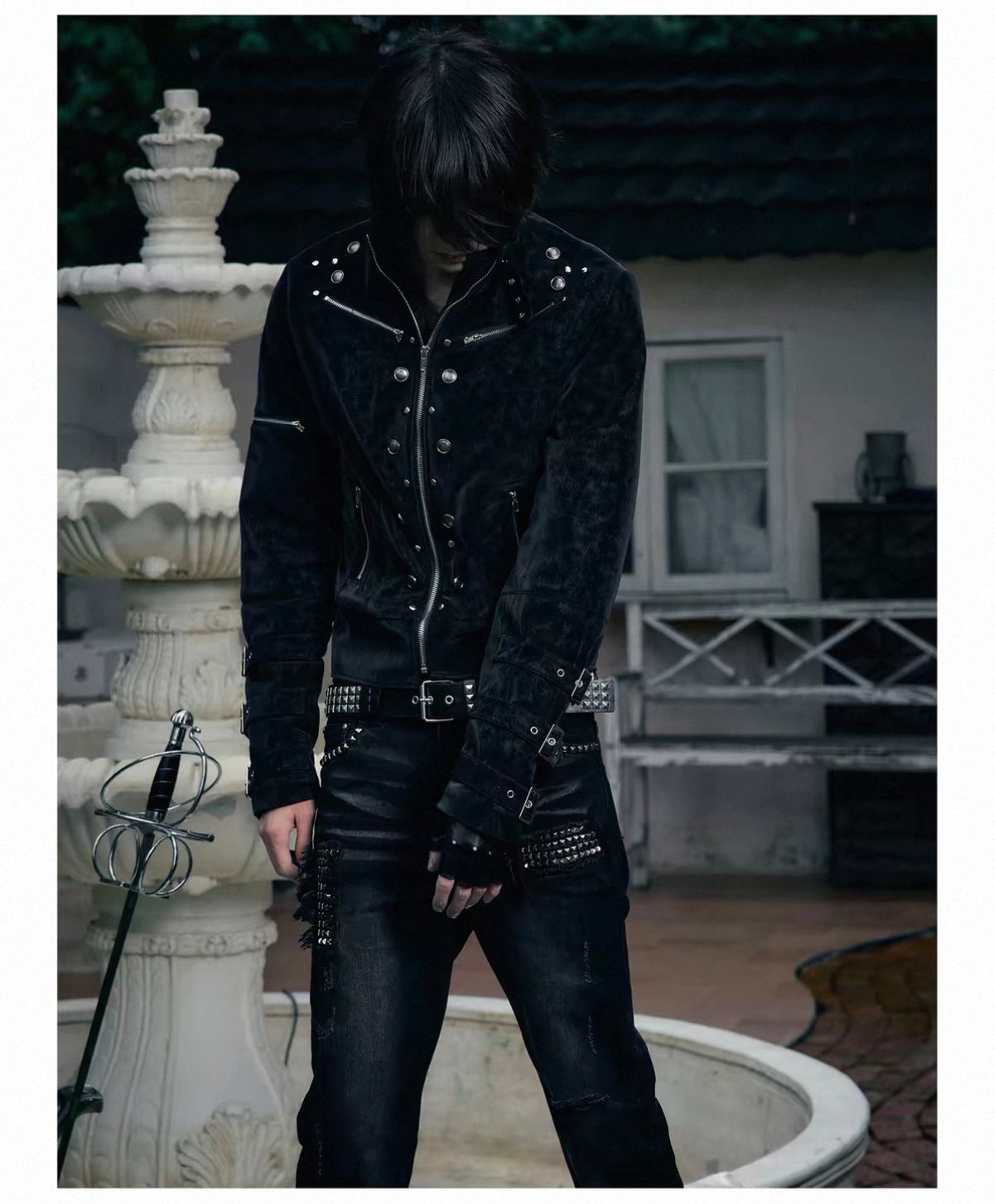Cross Feather Napoleon Collar Suede-Touch Padded Jacket